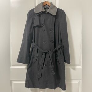 GAP- Women's Trench, blue and grey gingham pattern, small Insulated Wool coat